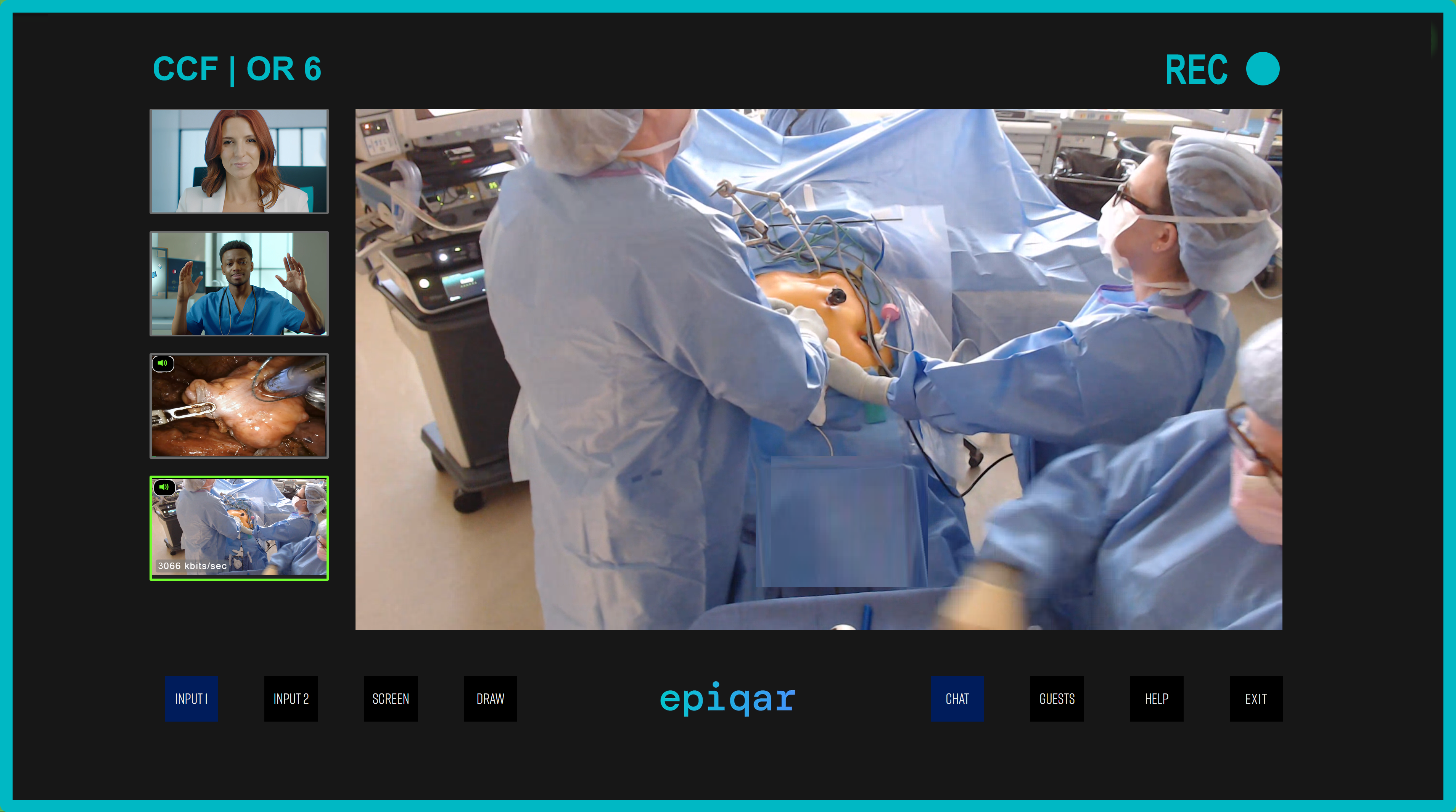 epiqar Blue live session interface showing resilient multi-participant surgical collaboration